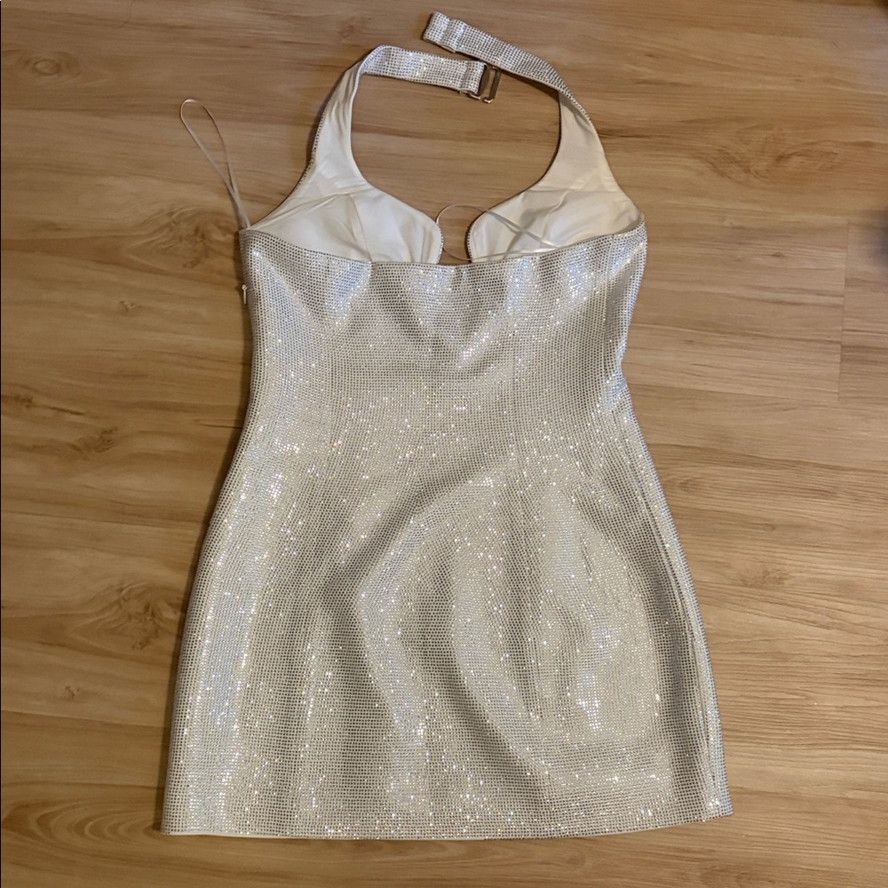 Meshki Silver Sequin Halter Mini Dress - Picture 3 of 4